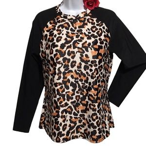 Rash Guard Rashie leopard animal print contrasting black  long sleeve pa…